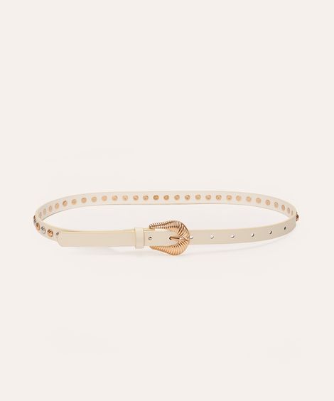 cinto com fivela e tachas off white