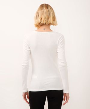 blusa de viscose manga longa canelada off white