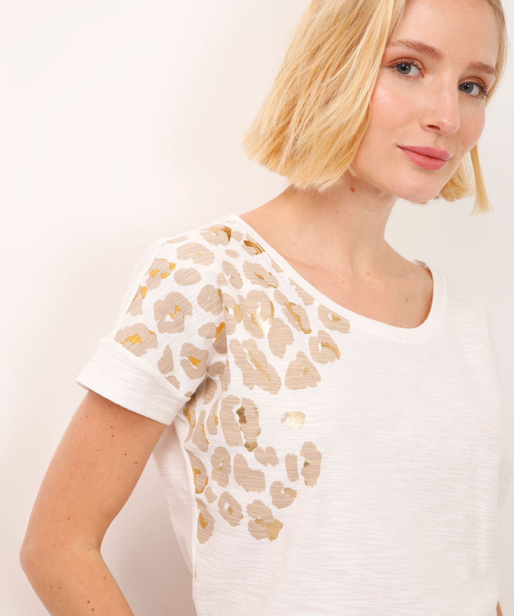 camiseta de algodão animal print metalizada off white