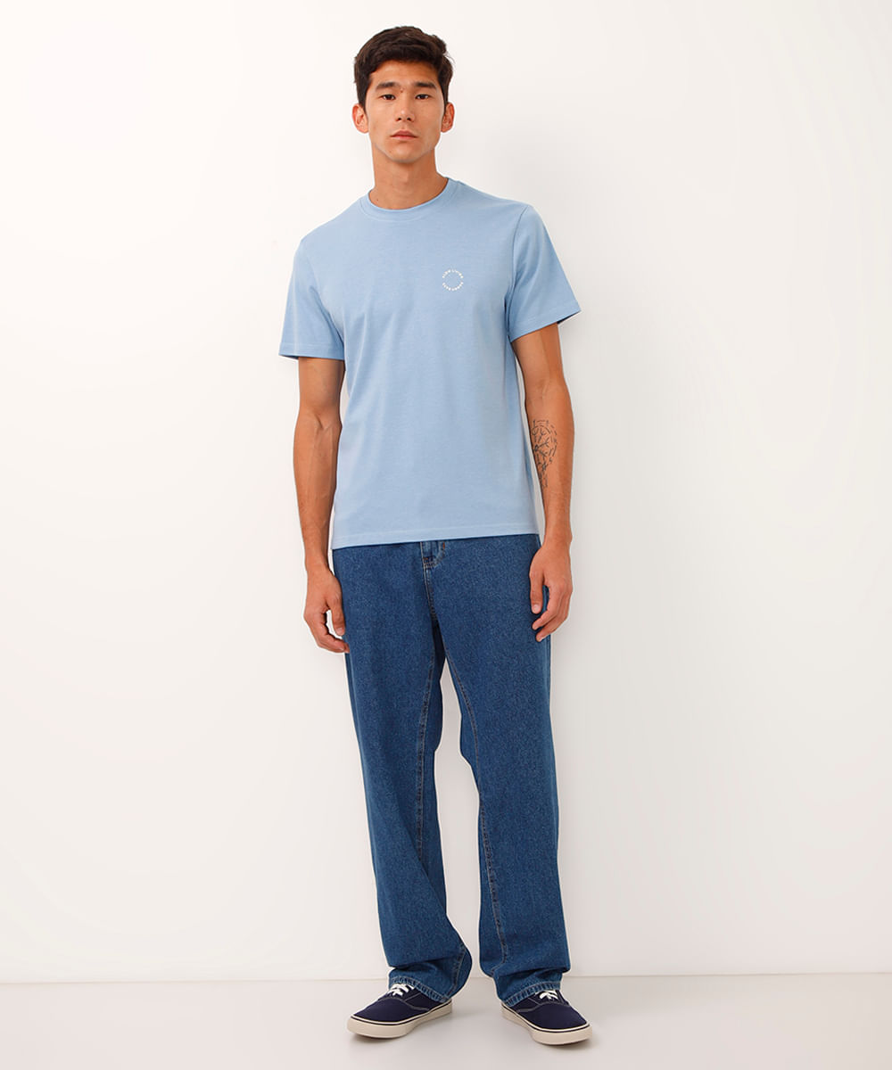 camiseta de algodão manga curta coqueiro azul