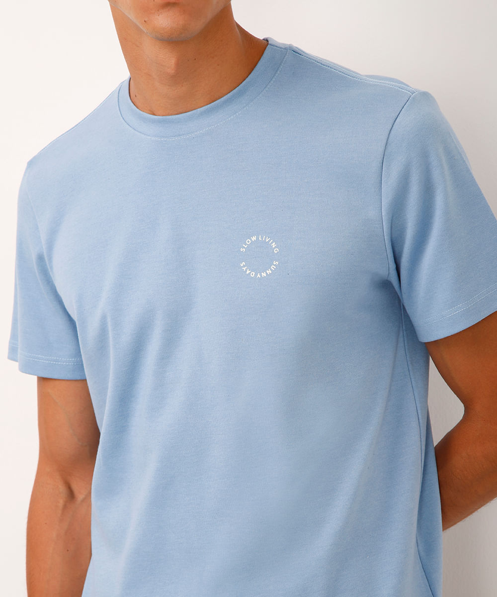 camiseta de algodão manga curta coqueiro azul