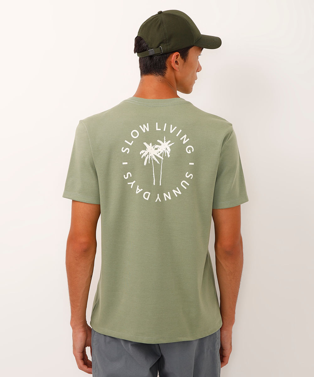 camiseta de algodão manga curta coqueiro verde