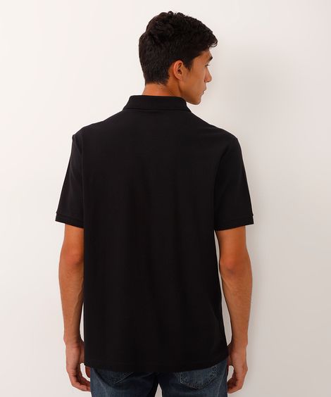 polo de algodão com bolso preto