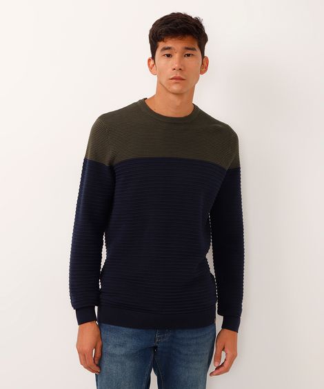 suéter básico de tricô listrado verde escuro