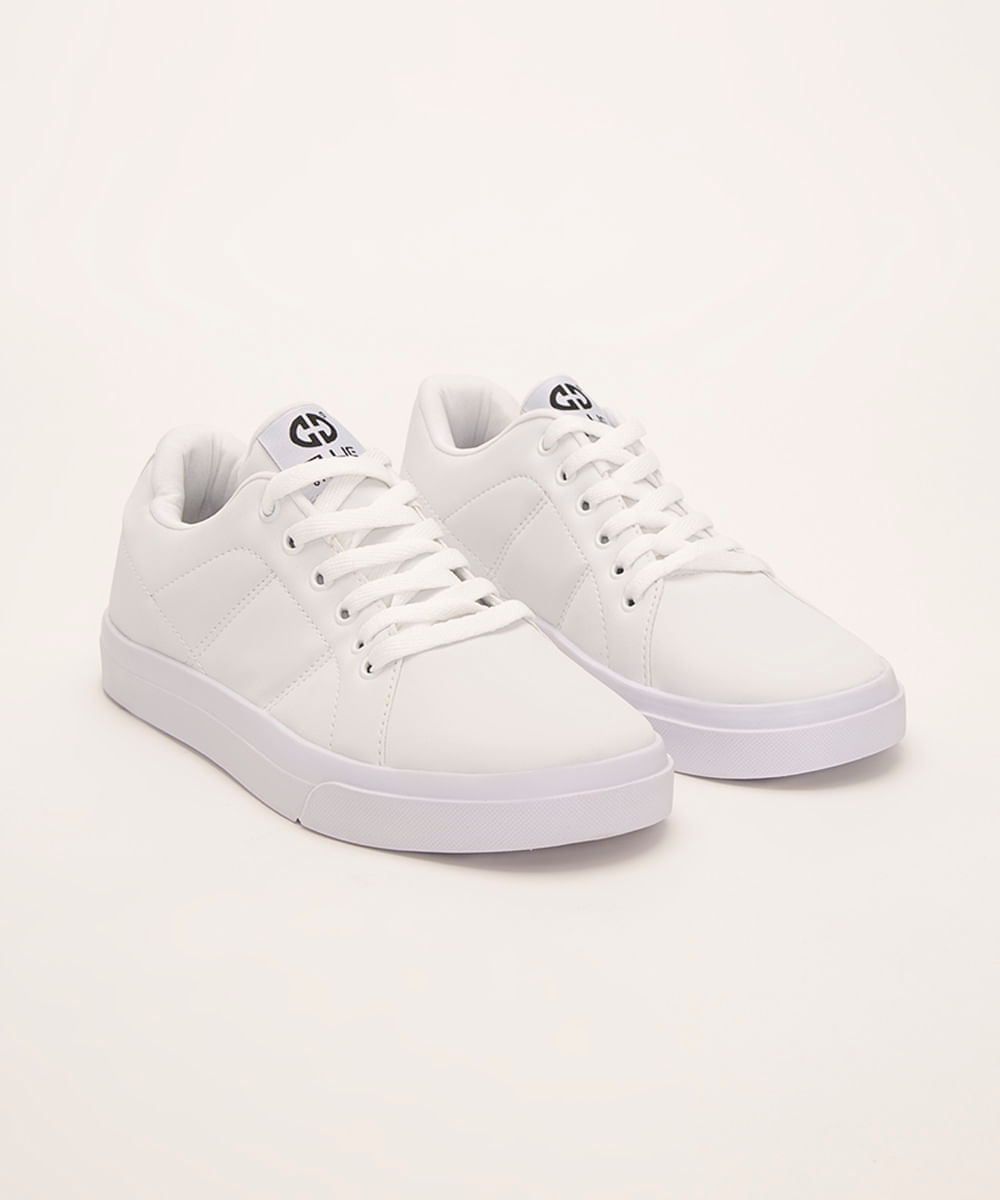 tênis casual com cadarço ollie branco