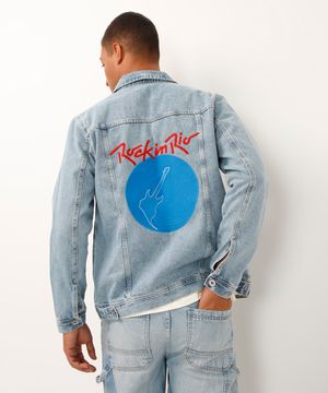 jaqueta trucker oversized jeans rock in rio azul