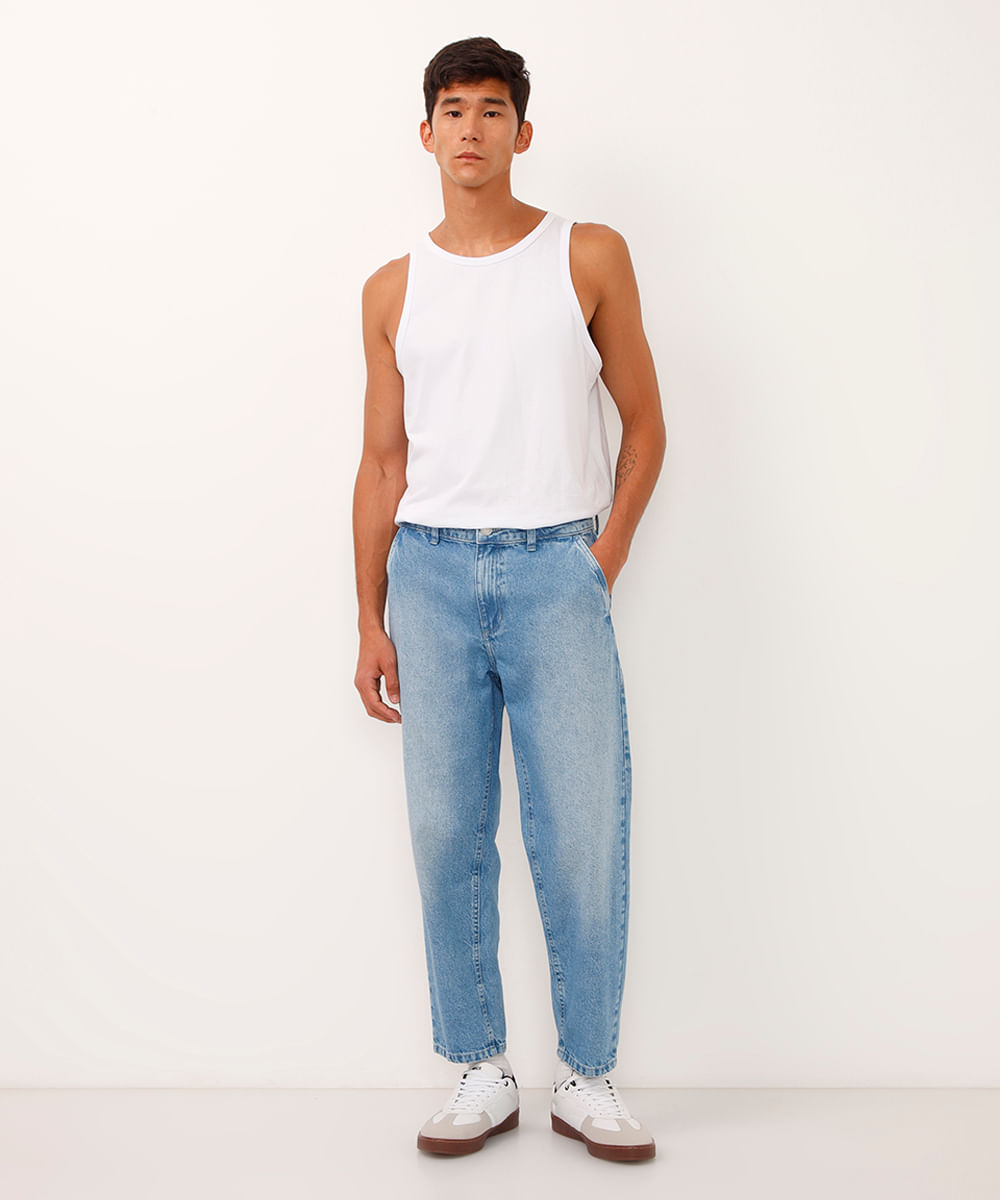 calça relaxed jeans com bolsos azul