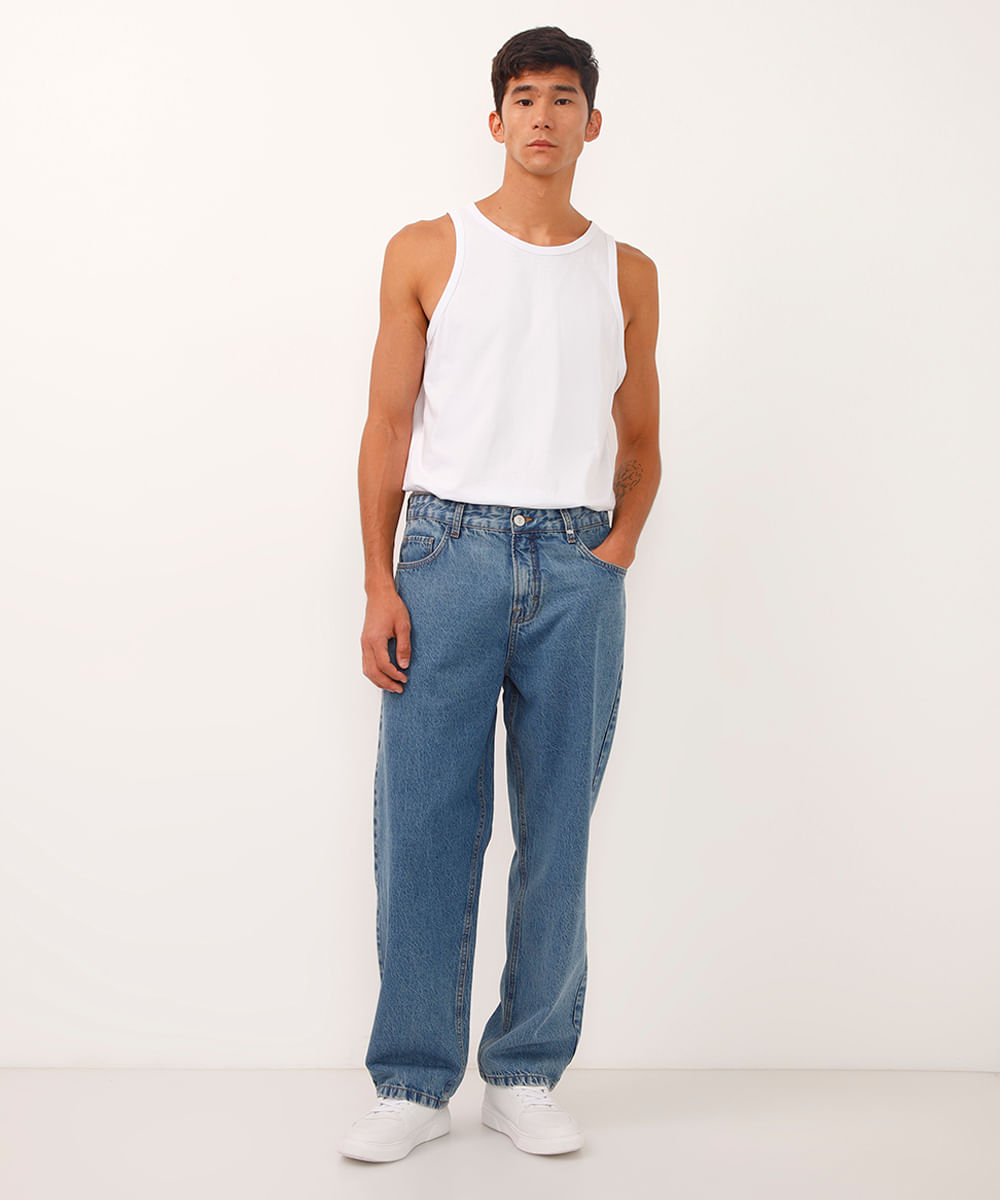 calça baggy com bolsos azul