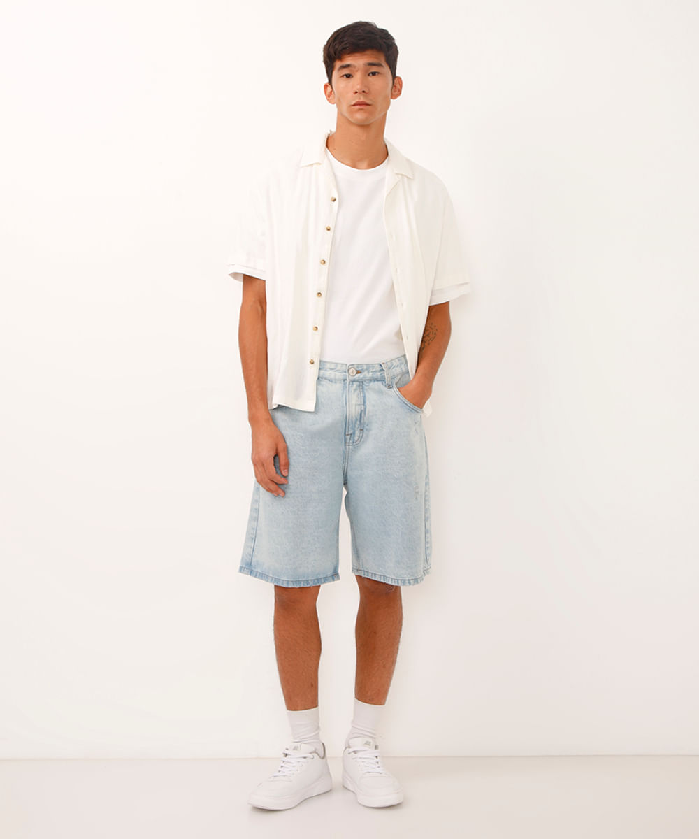 bermuda baggy jeans destroyed azul