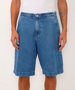 bermuda skater jeans cós com elástico azul