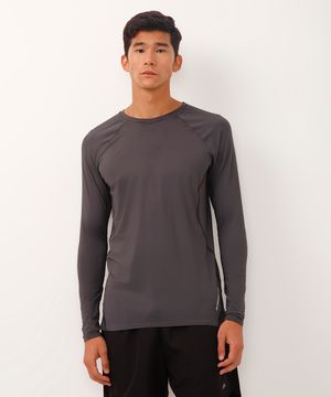 camiseta super slim manga longa proteção uv esportiva ace cinza