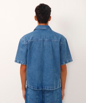 camisa oversized jeans manga curta azul