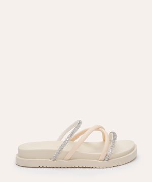 sandália flatform infantil com strass off white