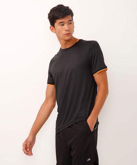camiseta esportiva com contraste manga curta preta
