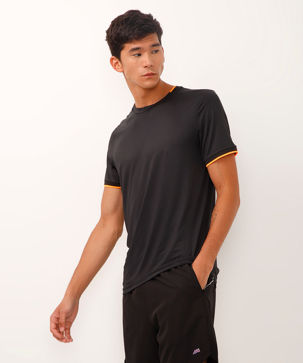 camiseta esportiva com contraste manga curta preta