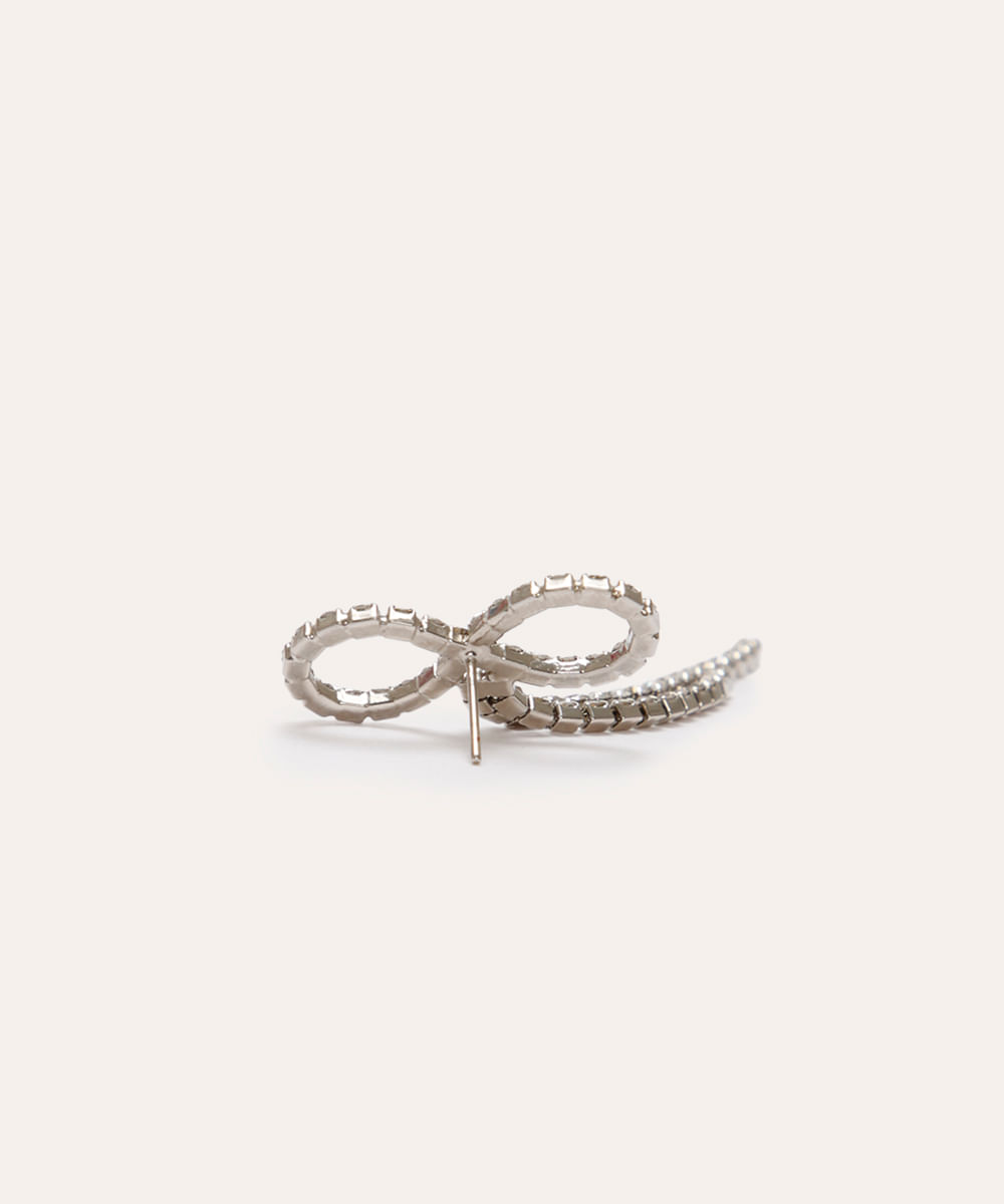 brinco de laço com strass prateado