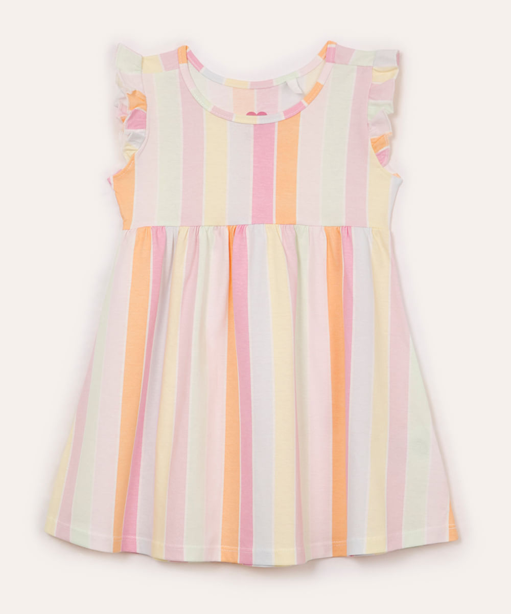 vestido infantil de algodão listrado colorido
