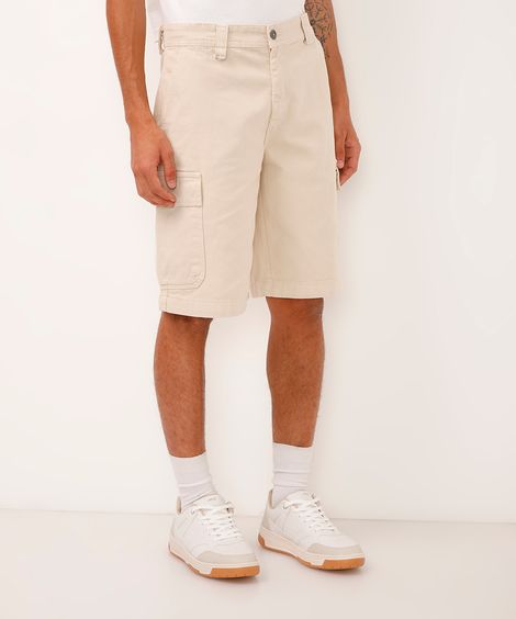 bermuda baggy de sarja com bolso cargo bege