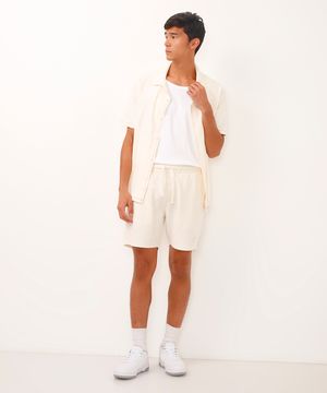 bermuda relaxed com linho cós com elástico off white