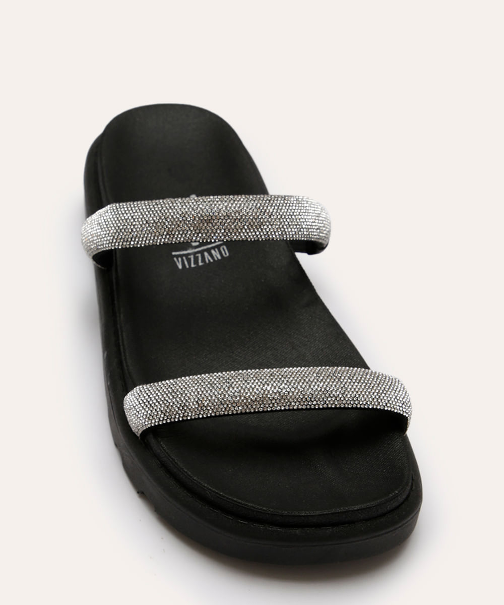 sandália flatform com strass vizzano preto