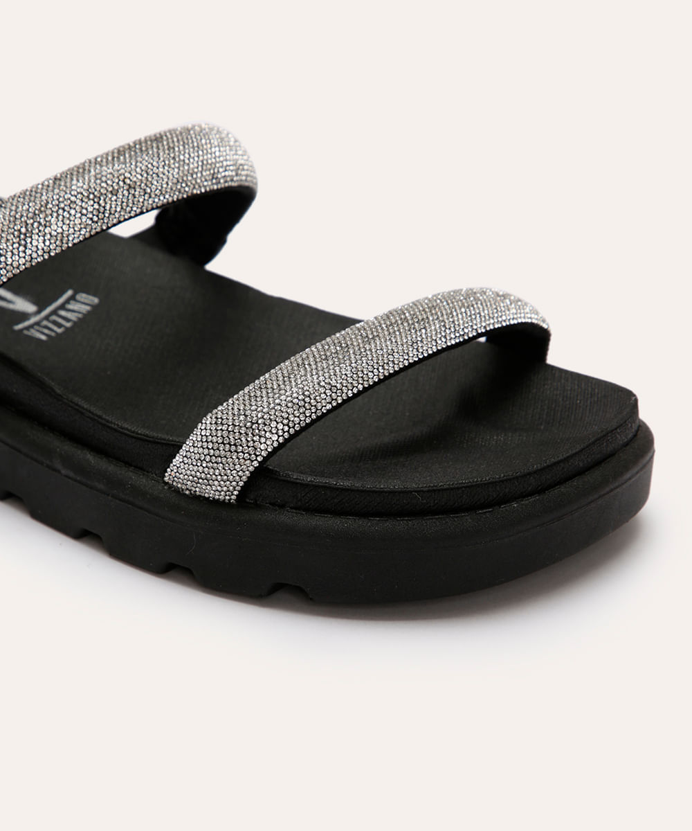 sandália flatform com strass vizzano preto