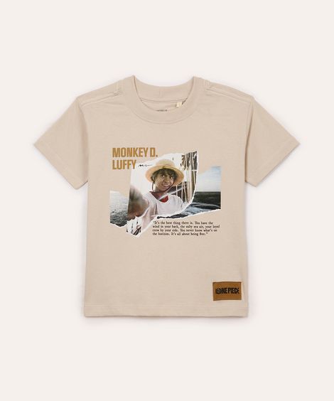 camiseta de algodão infantil one piece bege