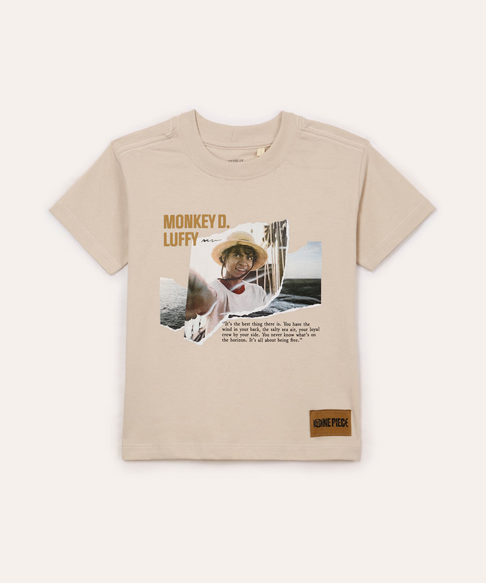 camiseta de algodão infantil one piece bege