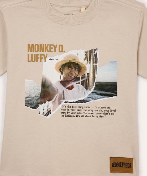 camiseta de algodão infantil one piece bege