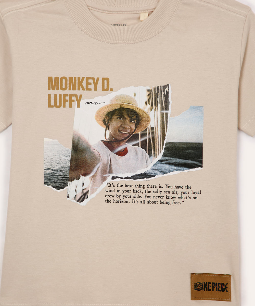 camiseta de algodão infantil one piece bege