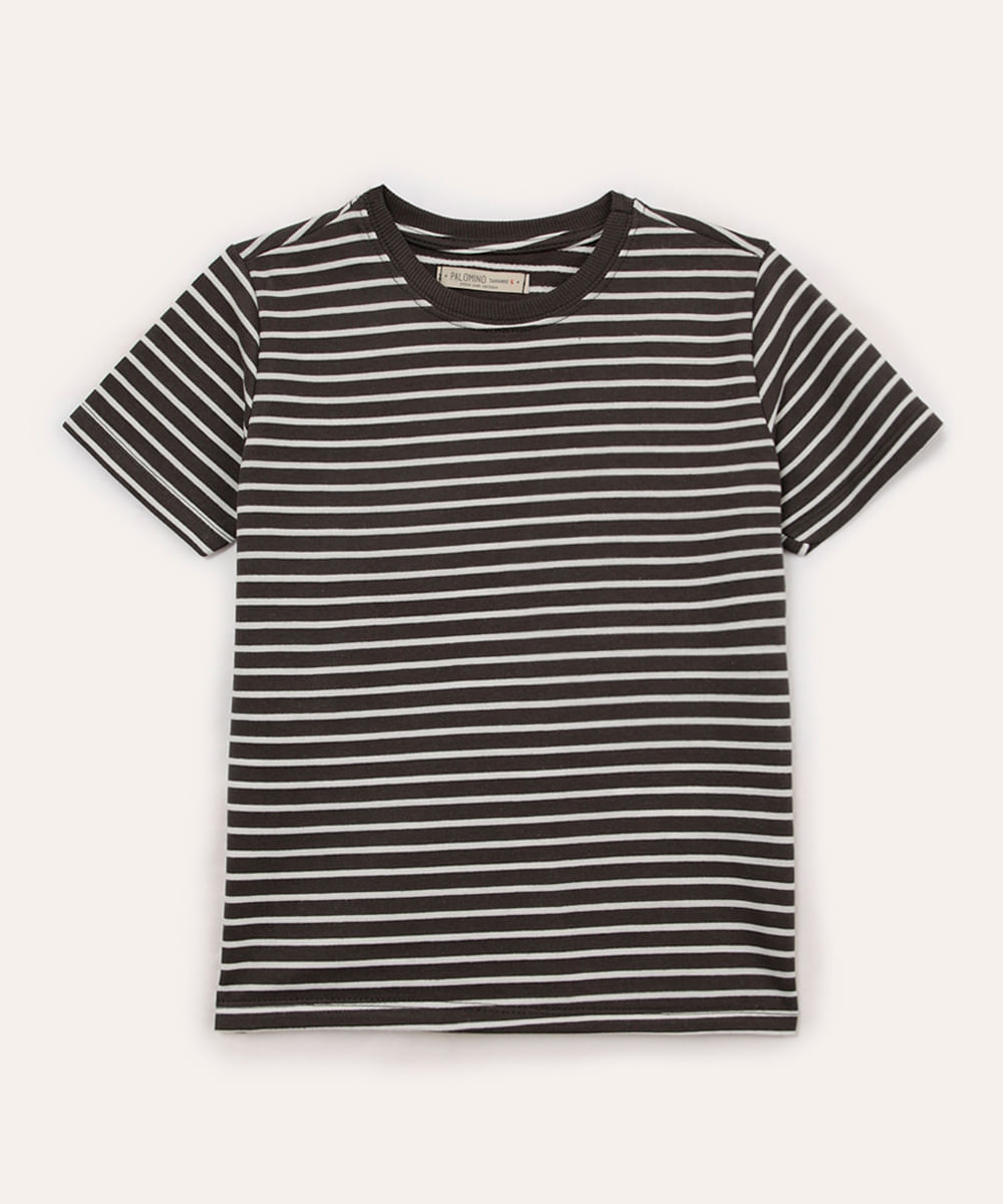 camiseta de algodão infantil listrada cinza