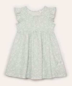 vestido infantil de algodão floral verde