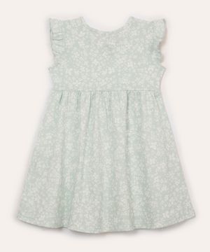 vestido infantil de algodão floral verde