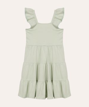 vestido infantil de algodão alça com babado verde