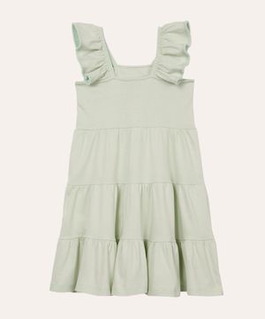 vestido infantil de algodão alça com babado verde