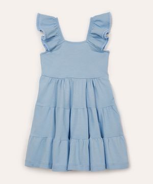 vestido infantil de algodão alça com babado azul