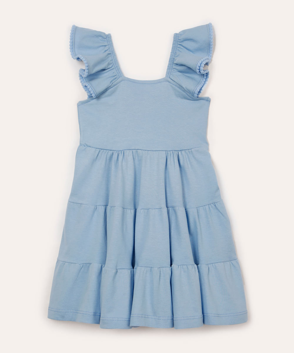 vestido infantil de algodão alça com babado - azul