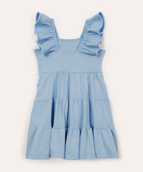 vestido infantil de algodão alça com babado - azul