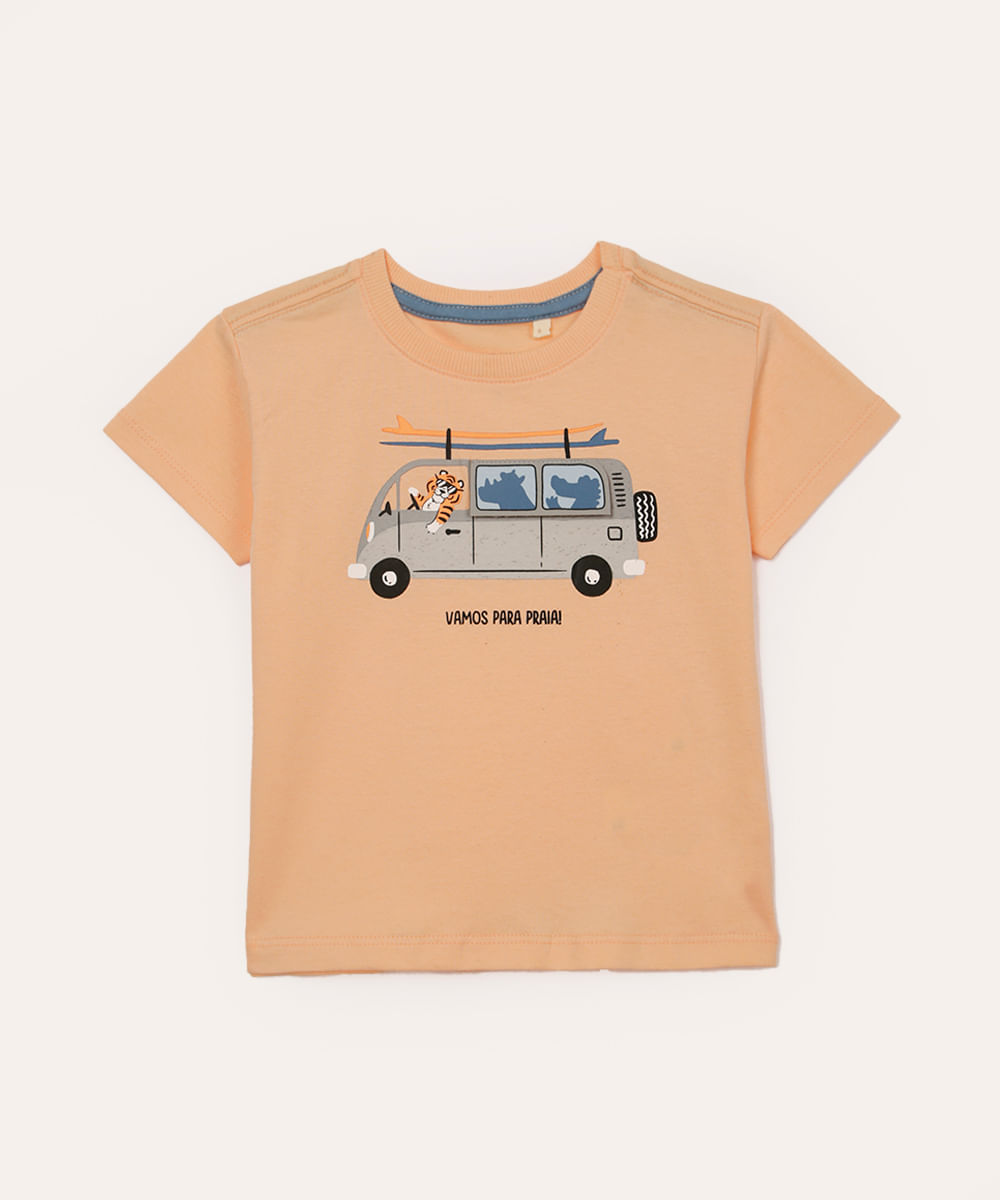 camiseta de algodão infantil bichos laranja