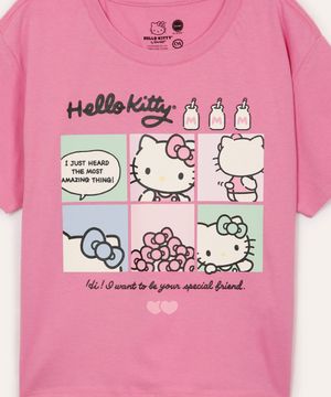 camiseta de algodão juvenil hello kitty rosa