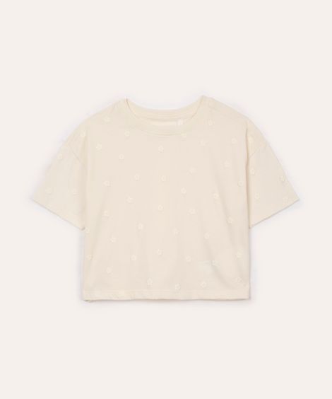 camiseta infantil manga curta floral off white
