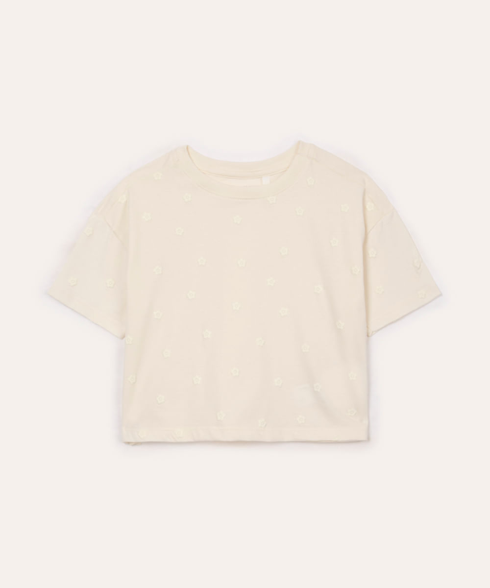 camiseta infantil manga curta floral off white