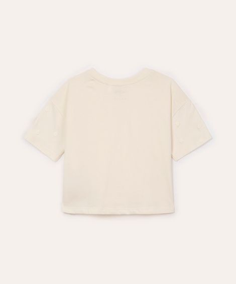 camiseta infantil manga curta floral off white