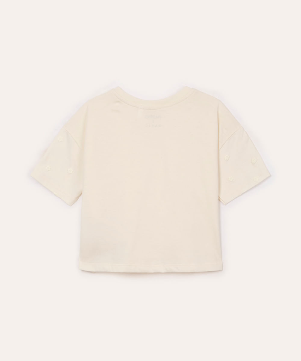 camiseta infantil manga curta floral off white