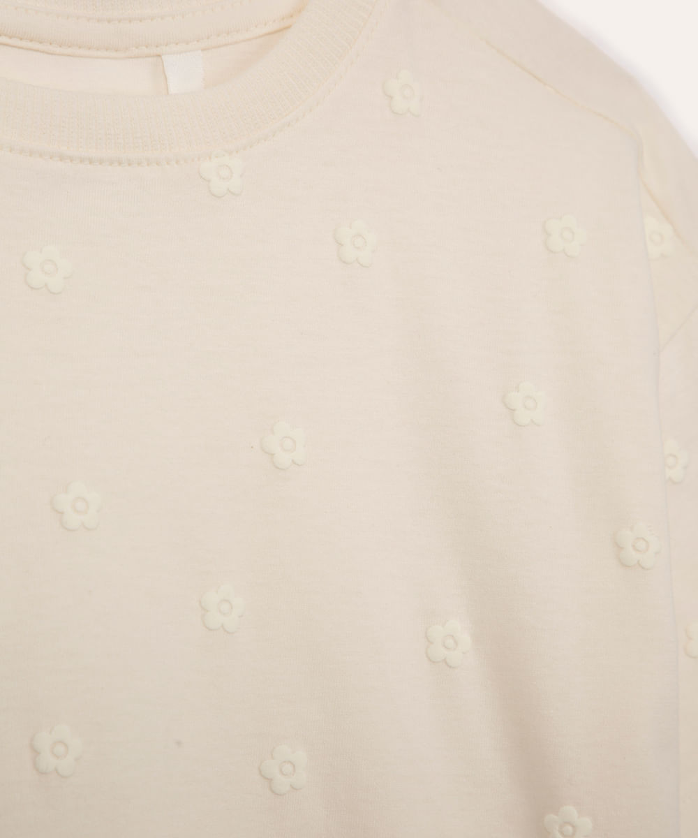 camiseta infantil manga curta floral off white