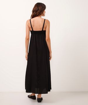 vestido midi de viscose alça fina quadriculado preto