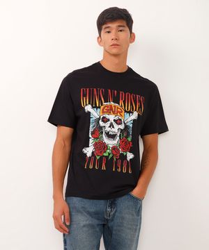 camiseta de algodão manga curta guns n roses preta