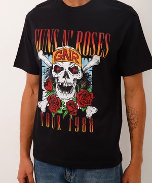 camiseta de algodão manga curta guns n roses preta