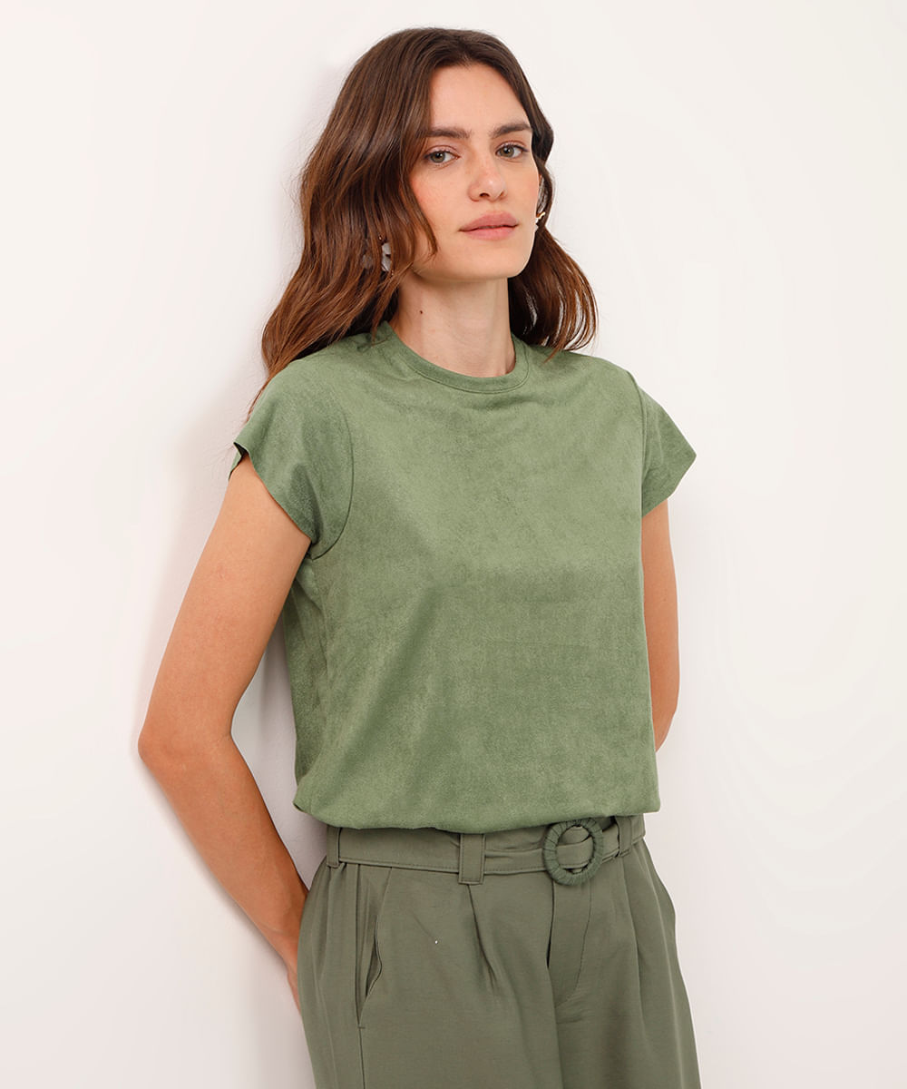 blusa de suede muscle tee com fenda lateral verde