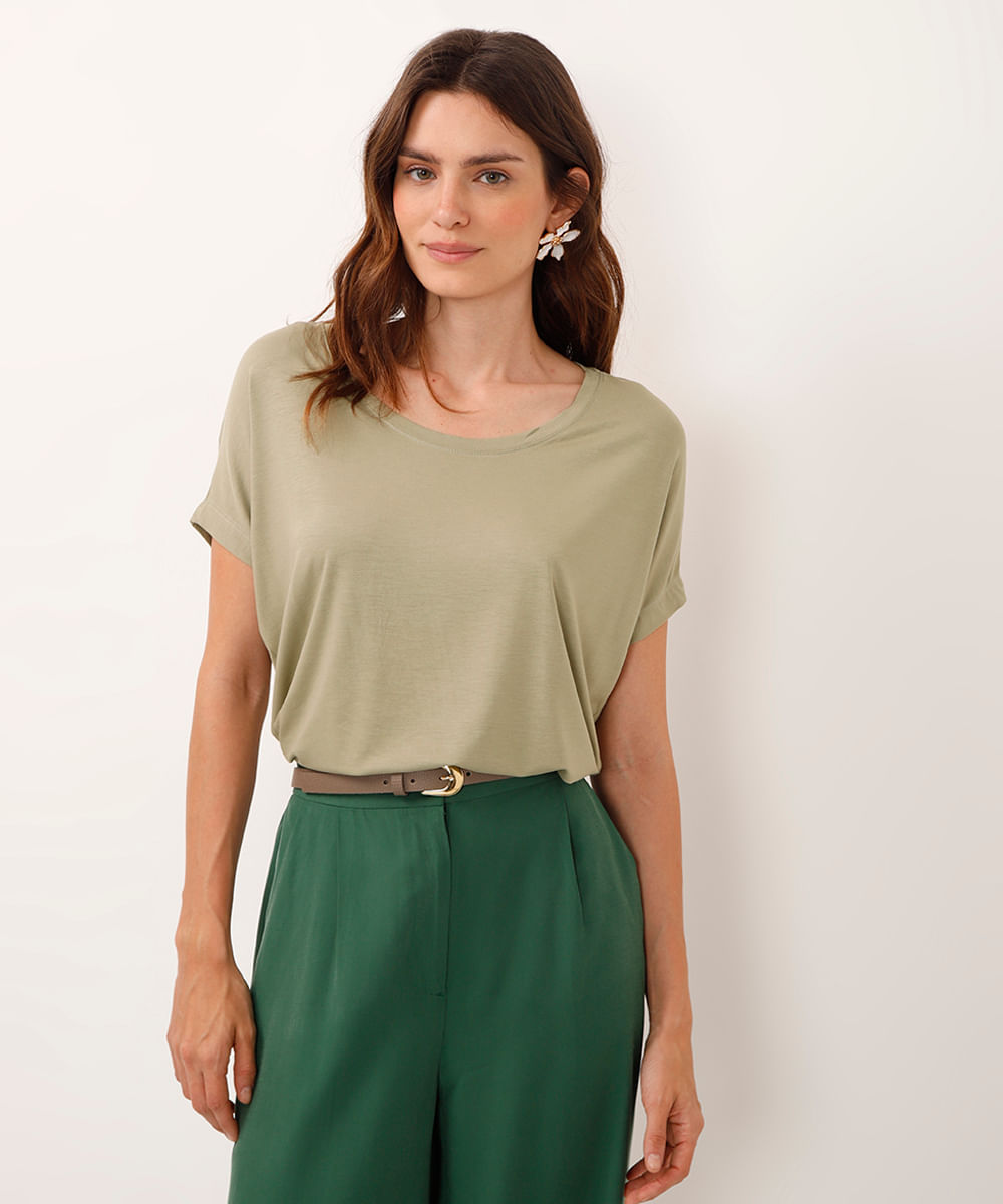 camiseta de viscose manga curta verde