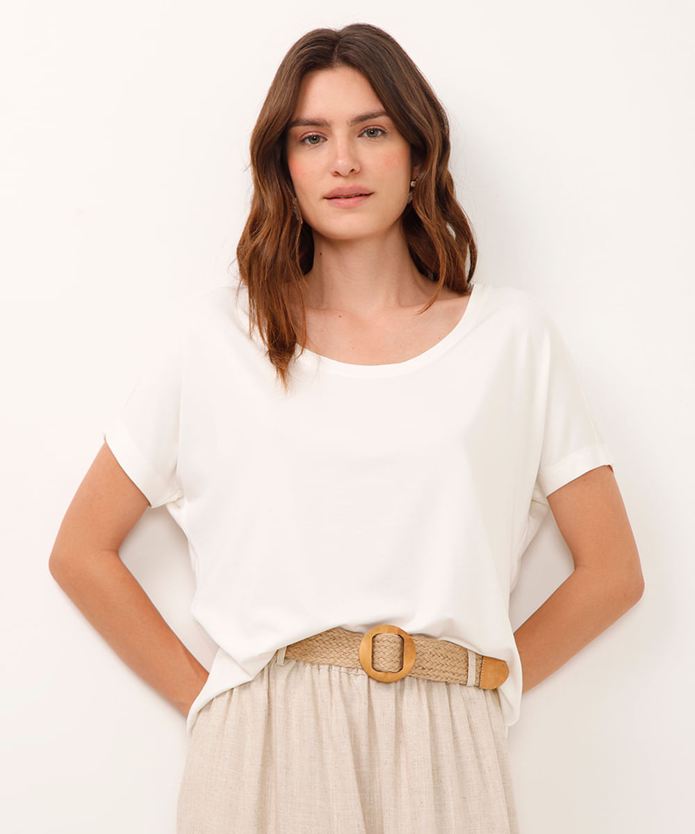 camiseta de viscose manga curta off white